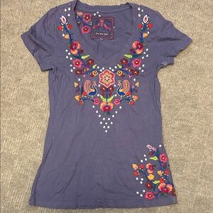 Johnny Was Purple Embroidered Short Sleeve Tee